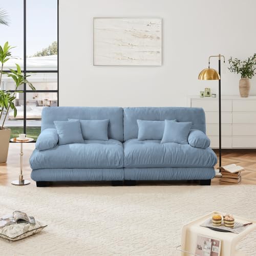 Modern Cloud Sofa Couch for Bedroom 94.4 Comfy Modular Loveseat Sofa Oversized 2 Seater Sectional Sofa with Deep Seat &amp High Back Chenille Upholstered Couches for Small Spaces Living Room Bl