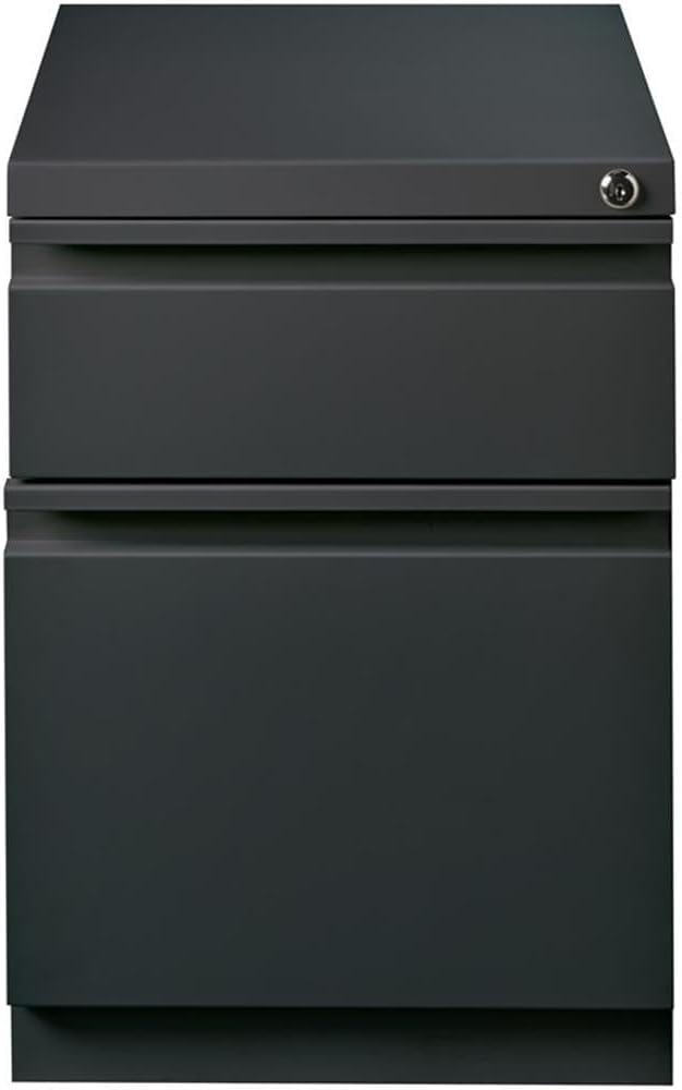 BOWERY HILL Mobile Pedestal File Cabinet 20 in Depth Steel Construction Charcoal Finish 2-Drawer Box/File Configuration Lockable Letter-Size Hanging File Storage Office Roll Filing Cabinet