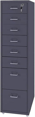 Vertical Filing Cabinet Metal Mobile File Cabinet with Lock and Casters 3/5 /6/8 Drawer Home Office Cabinet for /A4 File (Color : Dark Gray Size : 8 Drawer)