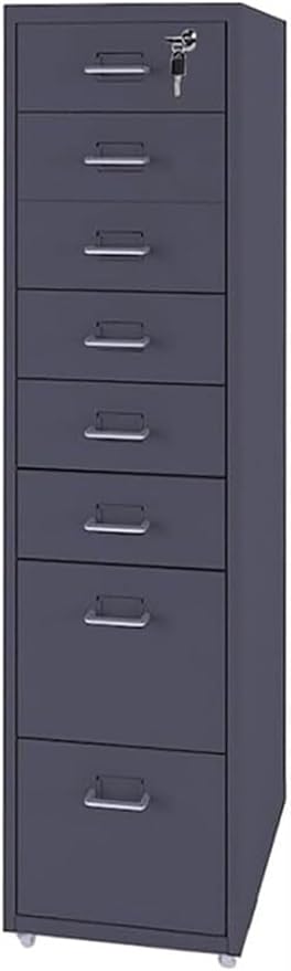 Vertical Filing Cabinet Metal Mobile File Cabinet with Lock and Casters 3/5 /6/8 Drawer Home Office Cabinet for /A4 File (Color : Dark Gray Size : 8 Drawer)