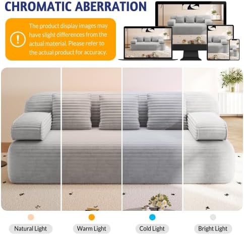 Convertible Sofa Bed 78.7 Frameless Floor Sofa-in-a-Box Corduroy Boneless Couch for Small Space Apartments Queen Sleeper Sofa for Everyday Use 3 Pillows Included No Assembly (Light Grey)