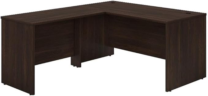 Pemberly Row L Shaped Desk 60W x 42W Engineered Wood Black Walnut Finish Spacious Work Surface Wire Management Durable Home Office Desk for Computers or Multiple Monitors