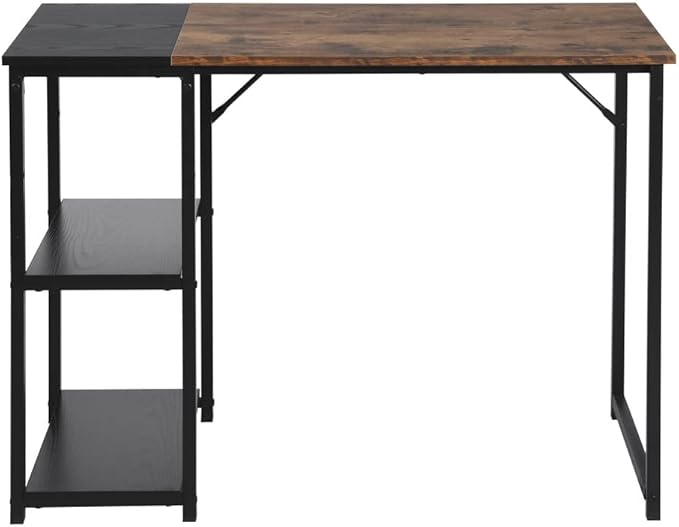 Black Brown Wood Top Contemporary Writing Table with 2 Storage Shelves for Home Office Study Computer Desk L39.3 x W18.9 x H29.1