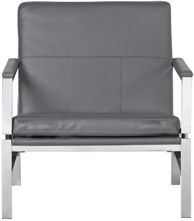 Pemberly Row Modern Bonded Leather Accent Arm Chair Smoke Gray and Chrome Finish 29.75 W x 32 D x 33 H Extra-Wide Seat Mid-Century Design Sleek Guest Seating for Living Room or Home Office