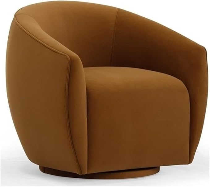 Pemberly Row Modern Cognac Velvet Swivel Chair 360-Degree Rotating Seat High-Density Foam Curvaceous Silhouette Sloped Arms Handmade Accent Chair for Living Room or Office Use
