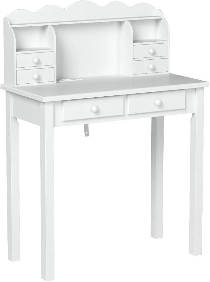 ADORNEVE Small White Writing Desk with Hutch and USB Ports 31.5 inch Home Office Desk with Drawers Study Table for Kids/Student Makeup Dressing Table Save Space Gifts