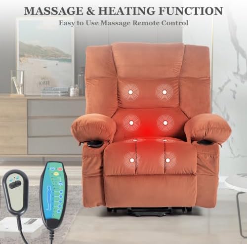 Electric Power Lift Recliner Chair Recliner Sofa for Elderly Heat and Massage2 Cup Holders Recliners Chairs for Living Room Infinite Position and Double 2 Side Pocket (Brown)