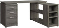Pemberly Row Contemporary L Shape Writing Desk Weathered Gray/Silver Finish MDF and Particle Board 60 W x 47.25 D x 29.5 H 3 Drawers and Shelves Home Office Desk with File Storage