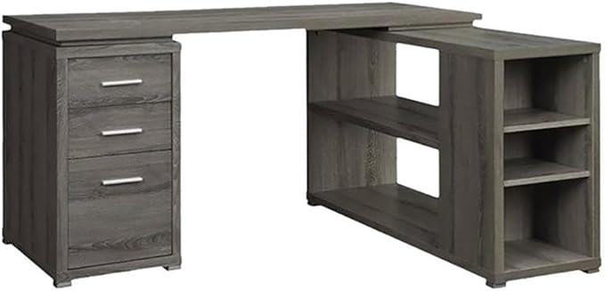 Pemberly Row Contemporary L Shape Writing Desk Weathered Gray/Silver Finish MDF and Particle Board 60 W x 47.25 D x 29.5 H 3 Drawers and Shelves Home Office Desk with File Storage
