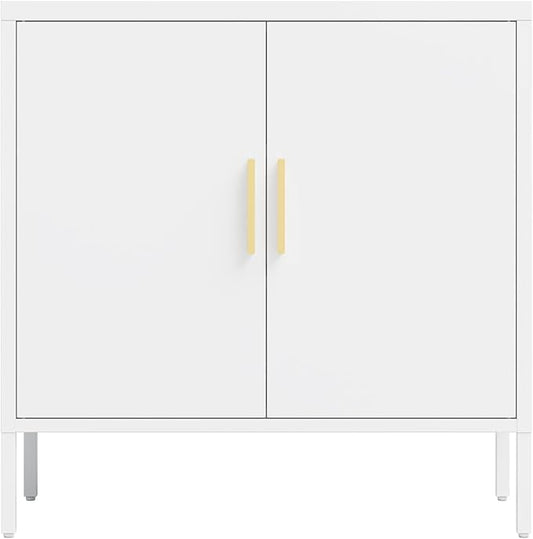 DShade Sideboard Cabinet Cold-Rolled Steel Storage Cabinet with 2 Doors &amp 2 Adjustable Shelves Garage Storage Cabinet Metal File Cabinet for Home Office School Gym (White)