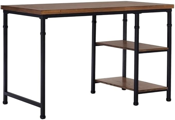 Riverbay Furniture Transitional Wood Desk 45 x 26 x 30 Inches MDF and Ash Veneer Brown Stained/Black Finish 2 Shelves Rustic Industrial Design Sturdy Small Space Home Office Desk