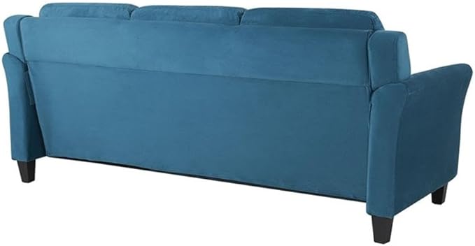 BOWERY HILL Transitional 78.7 W Solid Hardwood Frame Stationary Sofa with Tufted Back Cushions in Blue Premium Fabric Upholstery