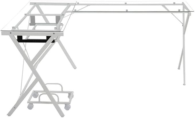 Acme Demas Glass Top L-Shaped Computer Desk with Holder in Clear and White