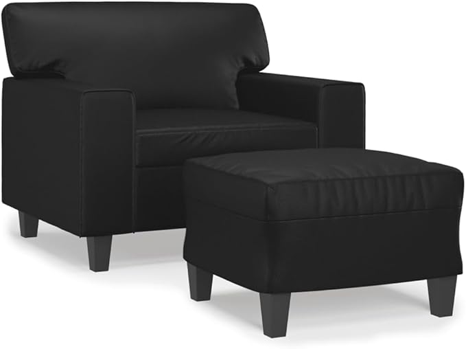 Modern Sofa Chair with Footstool Accent Chair with Ottoman Faux Leather Sofa Chairs Reading Chair for Living RoomChair for Bedroom Black 23.6 Faux Leather -20