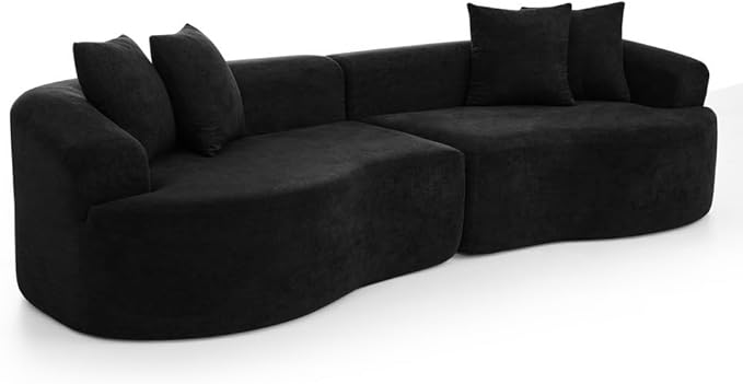 Curved Boneless Sofa Couches 4-Seat Tight Backrest Couch for Living Room Bedroom Boneless Cloud Sofa with 4 Pillows Floor Sofa in A Box No Assembly Required