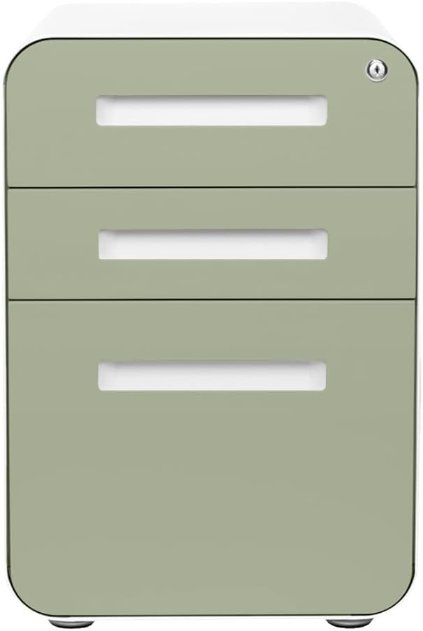 Laura Davidson Furniture Stockpile 3 Drawer File Cabinet with Lock - Under Office Desk Metal Filing Cabinet Legal/Letter File Folders Wheels and Stationary Feet Pre-Assembled Sage Green