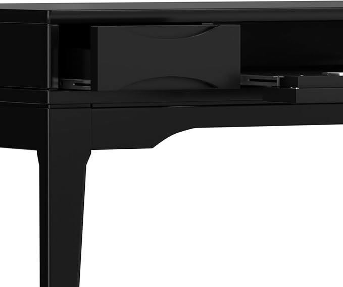 SIMPLIHOME Harper Small Desk - 48 inch Wide Solid Hardwood Writing Desk in Black Mid-Century Modern Home Office Table for Study or Work with 2 Drawers and Flip-Down Keyboard Tray