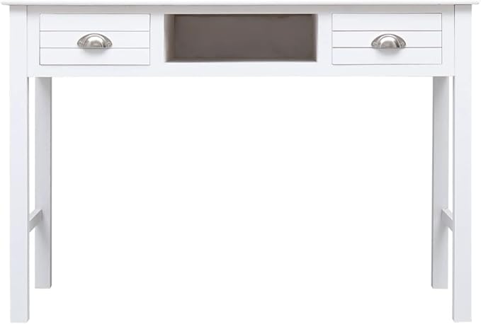 Wooden Writing Desk Modern Simple Home Office Computer Laptop Writing Desk with 2 Drawers and 1 Open Compartment White 43.3x17.7x29.9 Wood-85