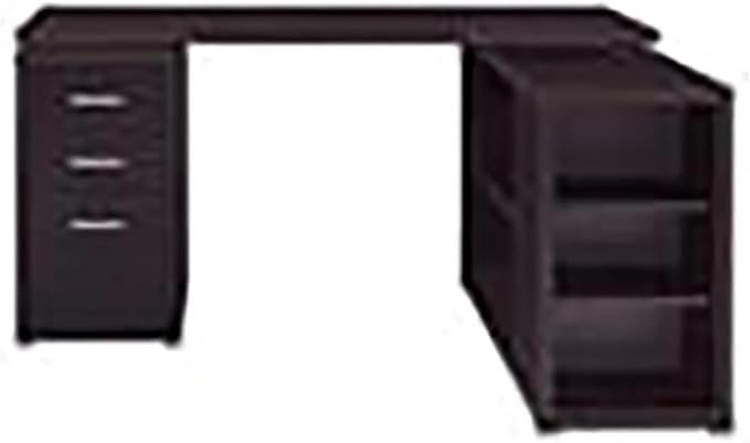 Scranton &amp Co L-Shaped Wood Writing Desk Cappuccino Finish 60 W x 47.25 D x 29.5 H MDF and Laminate 3 Drawers Shelves Reversible Setup Contemporary Home Office Desk with Storage