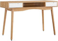 Riverbay Furniture Writing Desk 47.25 W x 21.75 D x 30 H Ash Veneer Frame Natural and White Finish Contemporary Style Drawers and Open Shelf Sturdy Home Office Desk