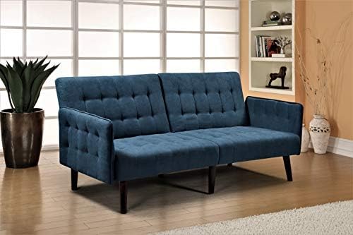 Sora 78 Modern Convertible Sofa Bed - Reclining 2-Seater to Full Sleeper w/Linen Upholstery - Space Saving Sofa Bed with Wooden Legs (78 L x 35 W x 35 H) Blue