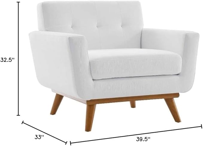 Modway Engage Mid-Century Modern Upholstered Fabric Armchair in White