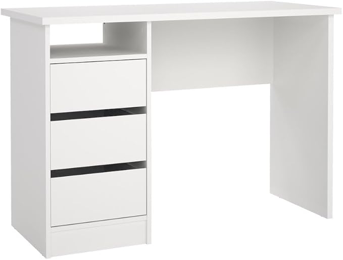 White Home Office Desk with 3 Drawers and Open Shelf Stylish Computer Desk and Study Table for Bedroom Office or Work from Home Workspace