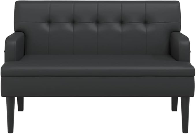 Loveseat Sofa Bench with Backrest Modern Loveseat Bench Sofa Couch 2-Seat Sofa Lounge Bench for Small Spaces Living Room Apartment Office Dorm Black 44.1x25.8x29.5 Faux Leather -10