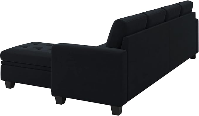 Belffin Velvet Reversible Sectional Sofa with Chaise Convertible L Shaped 4-seat Sectional Couch with Storage Ottoman Black