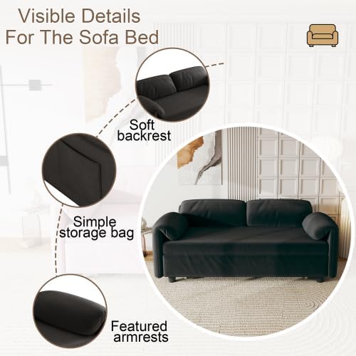 54'' Corduroy 3-in-1 Convertible Sofa Bed Pull Out Sleeper Loveseat Couch with USB Ports &amp Storage Pockets Futon Couches for Small Space Living Room Apartment (Black)