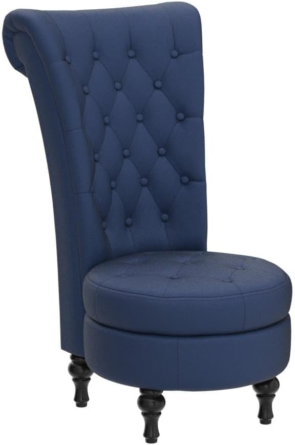 Royal High-Back Velvet Accent Chair for Vanity with Storage and Luxurious Upholstery Retro Design and Versatile Usage for Living Room Bedroom Lounge and Office Dark Blue