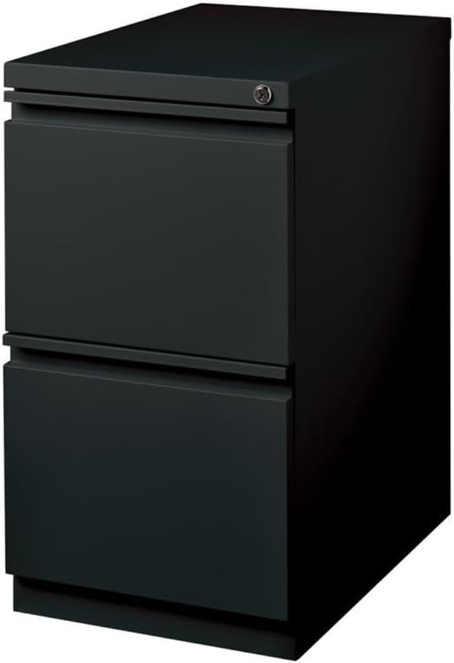 Pemberly Row Mobile Pedestal Filing Cabinet 27.75 H x 15 W x 22.88 D Metal Construction Black Finish 2 File Drawers Ball-Bearing Suspension Hidden Casters Secure Lock for Office Storage