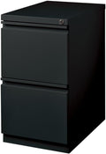 Pemberly Row Mobile Pedestal Filing Cabinet 27.75 H x 15 W x 22.88 D Metal Construction Black Finish 2 File Drawers Ball-Bearing Suspension Hidden Casters Secure Lock for Office Storage