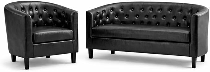 Naomi Home Emma Faux Leather Accent Seating Modern Tufted Design with Wooden Legs Supportive Back for Living Room Bedroom or Office – Black