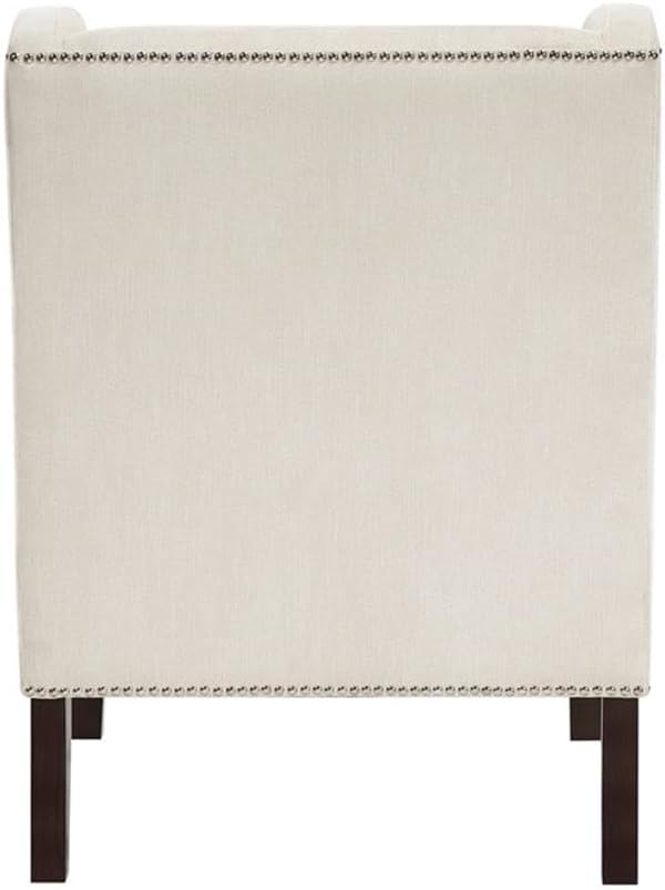 Pemberly Row Accent Chair Textured Beige Upholstery Wingback Design with Nailhead Trim Plush Cushioned Seat Wooden Legs 21 in Seat Width Modern Classic Style for Living Room Bedroom or Office