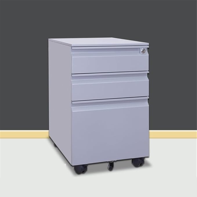 File Cabinets Steel Cabinet Three Drawers with Wheels Mobile Office File Short with Lock Thick File Storage Cabinets(Gris)