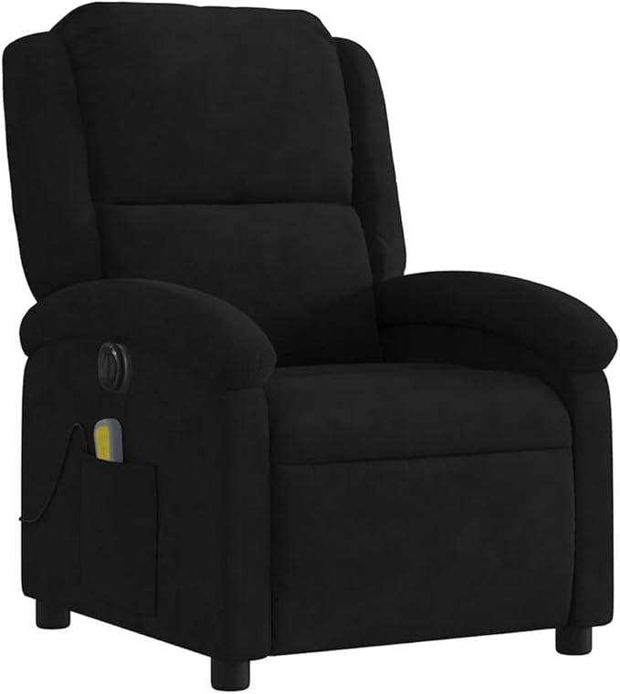 vidaXL Electric Massage Recliner Chair - Wingback Black Velvet Armchair with Vibration Function &amp Motorized Recline for Living Room/Bedroom