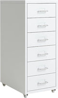 6-Drawer File Cabinet Metal Mobile File Cabinet with Wheels Filing Cabinet Under Desk for Home/Office (Color:White)