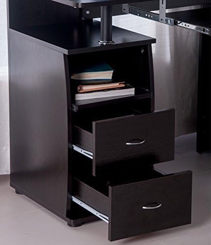 Home Office Black Computer Desk - Wood Computer Workstation with 1pc Door 3pcs Drawers and Keyboard Tray for Home Office Workstation (black2)