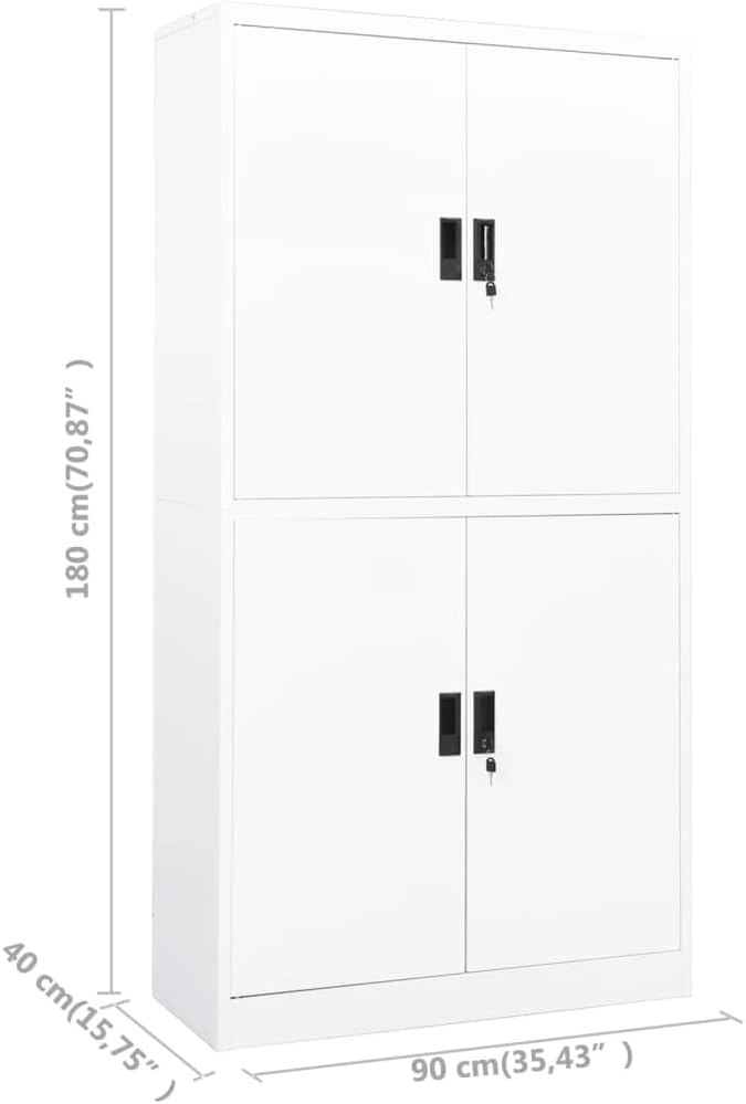 Metal Office Cabinet Garage Storage Cabinet with 4 Doors and Adjustable Shelves 70.9 White Steel Lockable File CabinetLocking Tool Cabinets for OfficeHome (Style B) -AA