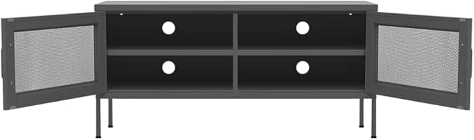 vidaXL Industrial Style TV Stand 41.3x13.8x19.7 Anthracite Steel Material with 2 Mesh Doors &amp Cable Management Holes.