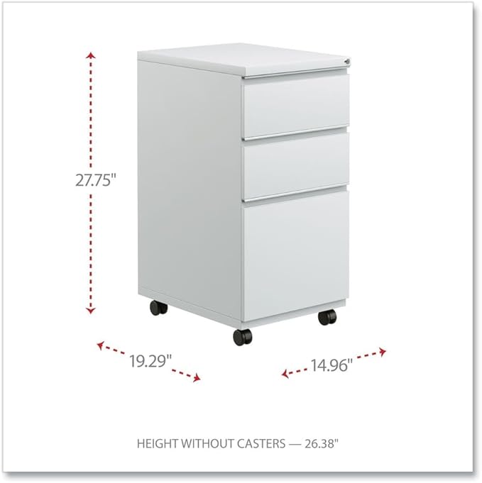 Alera PBBBFLG Three-Drawer Pedestal File with Full-Length Pull 14 7/8 x 19 1/8 Light Gray