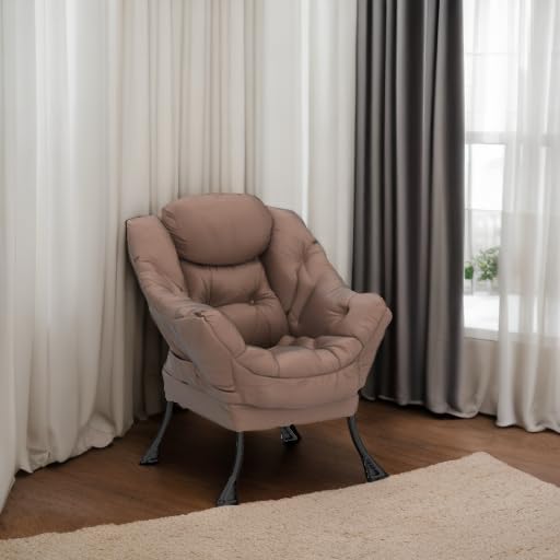 HollyHOME Lazy Chair with Armrest and Side Pocket Comfy Accent Lounge ChairLeisure Sofa Armchair for Living Room Bedroom Dorm or Small Spaces Oversized Reading Sofa ChairVelvet Taupe Brown