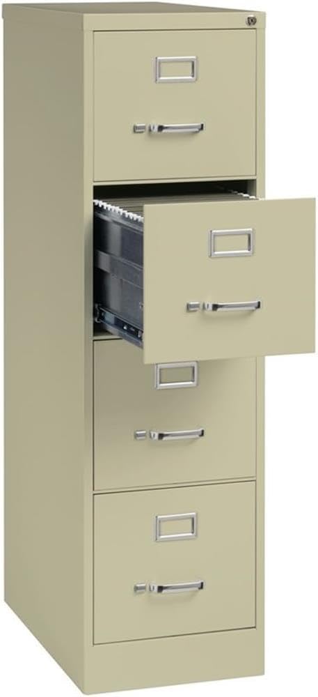 Pemberly Row 4 Drawers 52 Vertical Beige Metal Filing Cabinet Lockable Pre-Assembled Stationary Letter Size for Home Office