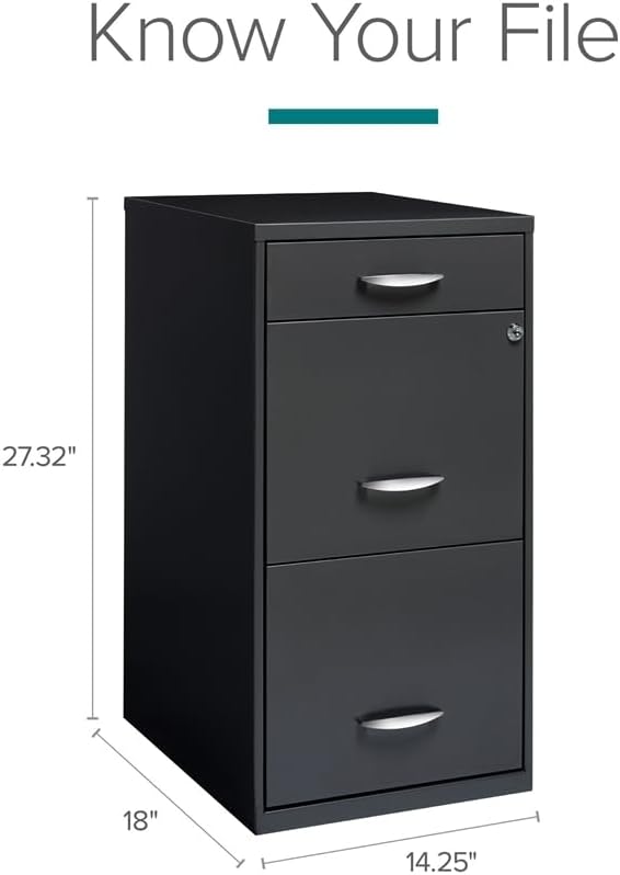 Scranton &amp Co 3-Drawer Metal Filing Cabinet 27.32 H x 14.25 W x 18.00 D Charcoal Finish Lockable Lateral File Cabinet for Home or Office Organization Letter Size Hanging File Storage