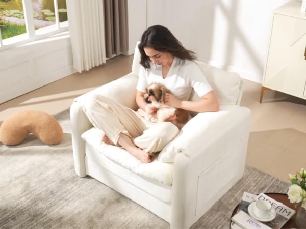 Tbfit Oversized Accent ChairModern Chenille Armchair for Living Room Comfy Upholstered Reading Chairs for Bedroom Apartment Office RV White
