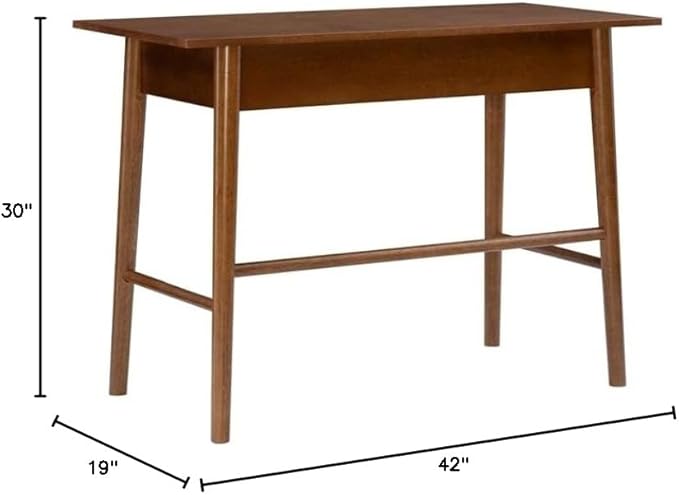 UrbanPro Mid-Century Wood Desk 42 x 19 x 29.63 Warm Walnut Finish 1-Drawer with Rounded Legs Rubberwood and Birch Veneer Modern Home Office Desk for Bedroom Kitchen or Living Room Use
