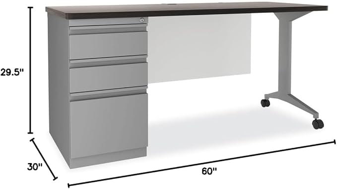 Alera HSD6030CM Double Pedestal Steel Desk 60 X 30 X 29.5 Mahogany/Charcoal Charcoal Legs