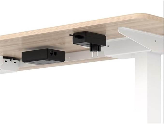 BOWERY HILL Modern Height Adjustable Standing Desk 47.2 W x 23.62 D x 22.76-44.96 H MDF and Metal Construction Natural and White Finish Home Office Desk for Work or Study