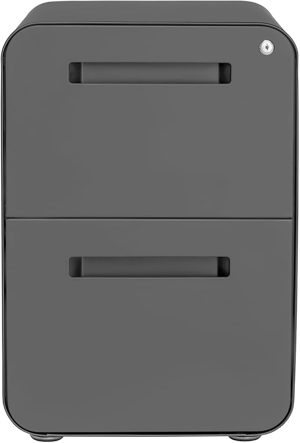 Laura Davidson Furniture Stockpile 2 Drawer Mobile File Cabinet with Lock - Under Desk Metal Filing Cabinet Legal/Letter File Folders Wheels and Stationary Feet Pre-Assembled Dark Grey